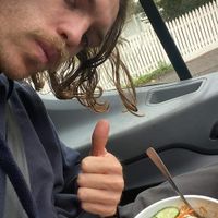 Thumbs up from Rhys  at Cookatoo Kitchen in Richmond