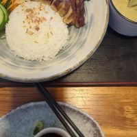 lunch special with green curry and vegan duck at Cookatoo Kitchen in Richmond