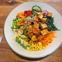 Sriracha tofu poke bowl  at Cookatoo Kitchen in Richmond