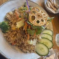 Fried rice with vegan duck  at Cookatoo Kitchen in Richmond