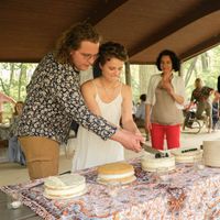 (from left:) carrot cake, victoria sponge, blackberry lavender, blueberry lemon at Betty Bot Shop in Chicago