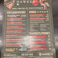 Tues thru Friday Menu at Hawker in Toronto