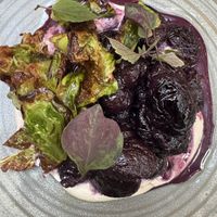 Grapes, cashew yogurt, Brussels sprouts   at Hawker in Toronto