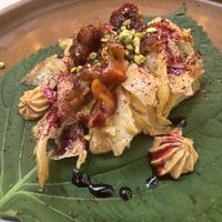 Perilla leaf, smoked cabbage, beet reduction, pistachio    at Hawker in Toronto