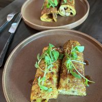Mung bean crepe with fermented chickpea and local mushroom filling  at Hawker in Toronto