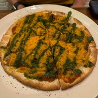 Vegan pizza with basil and soy meat  at Craft Beer Server Land in Tokyo