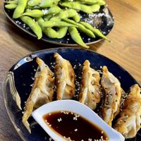 Vegetable gyozas and edamame   at Shibui Ramen Bar in Mallorca