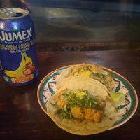 Jumex Mic and two vegan tacos at Casa de Tacos in Bucharest