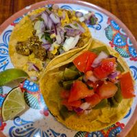 Vegan taco and cactus taco (made vegan) at Casa de Tacos in Bucharest