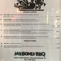 The menu. at Mr Bones BBQ in Holmes Beach