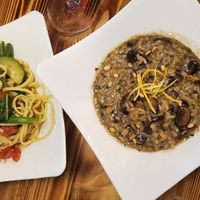 Lemon peper linguine and mushroom risotto at Brie & Barrel in Port Alberni
