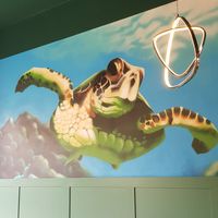 Amazing drawing on the wall in the café at New Leaf Coffee Shop in Reigate