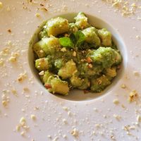Pesto gnocchi (vegan) at Pane e Vino in Lentag