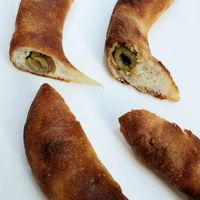 inside of olive bread with jalapeno (left) and onion (right) #Veganuary at Vake 베이크 in Gyeonggi Do