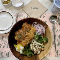 Rice bowl with tofu cutlet (Katsu) and vegetables  at Plantude 플랜튜드 in Seoul