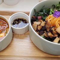 Bibimbap with soondubu jiggle (soft tofu soup)  at Plantude 플랜튜드 in Seoul