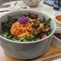 Korean Mixed Rice (bibimbap) w/ Tofu Crumble & Tomato Soft Stew at Plantude 플랜튜드 in Seoul
