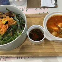 Tofu Crumble Bibimbap set  at Plantude 플랜튜드 in Seoul