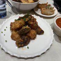 Fried mushrooms and tofu, with the tomato tofu stew   at Plantude 플랜튜드 in Seoul