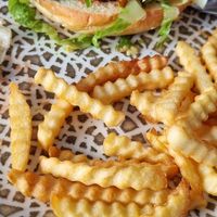 Vegetarian Burger (vegan) with fries at Sapori in Mallorca
