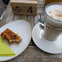 Vegan Walnut Bar and Oatmilk Coffee at Barista Cafe in Veenendaal