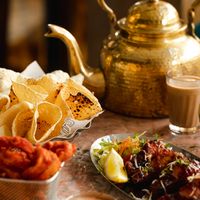 Tea and popodums  at Bombay Delight - Wimbledon in South West London