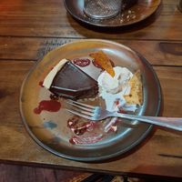 Chocolate tart, raspberry coulis, ice-cream, chilli shard at Picos in Douglas