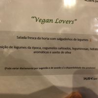 Vegan menu  at Carvalho in Chaves