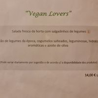 Vegan Lovers option on the menu at Carvalho in Chaves