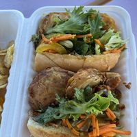 Juliette: Fried green tomato and pickled veg sandwich. *WARNING: NOT VEGAN* The server let me know they soak the green tomatoes in buttermilk but I couldn’t resist.   at Honeycomb Cafe in Scarborough