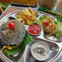Burger set at Lamai Veggie in Koh Samui