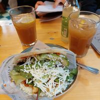 Arepa Soyada and homemade lemonade at Rada Arepa Heidelberg in Heidelberg
