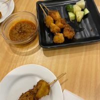 vegan and gf crispy satay skewers with a delicious smokey peanut sauce 🍍🥜🥒 $7.50  at Vegify in Knoxfield