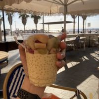 Mango and passion fruit tapioca dessert with fresh fruits   at Tamara - Gordon Beach in Tel Aviv