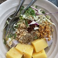 Three types of tofu with sweet and sour soup  at Pa Yod Shan Vegetarian Cafe in Chiang Mai
