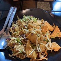 Spicy fried chickpea tofu salad   at Pa Yod Shan Vegetarian Cafe in Chiang Mai