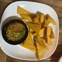 Fried cheak pea tofu  at Pa Yod Shan Vegetarian Cafe in Chiang Mai
