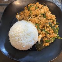 Pork with basil and ricee  at Pa Yod Shan Vegetarian Cafe in Chiang Mai