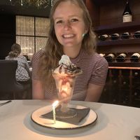 Yours truly with a brownie sundae  at Crossroads Kitchen in Las Vegas