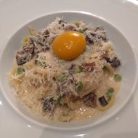Spaghetti carbonara with plant based "yolk"  at Crossroads Kitchen in Las Vegas