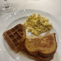 Vegan eggs, French toast and waffles with maple syrup  at Crossroads Kitchen in Las Vegas