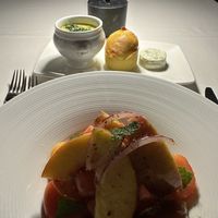  Carrie Underwood Peach 🍑 Salad and Corn Soup  at Crossroads Kitchen in Las Vegas