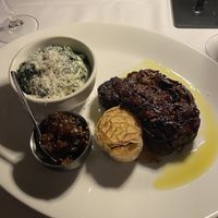 Lions mane steak with creamed spinach  at Crossroads Kitchen in Las Vegas