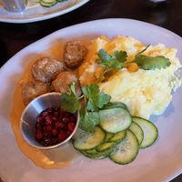 Swedish vegan meatballs and mashed potatoes. Nice sauce as well   at  Verte in Stockholm