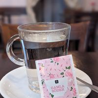 Cup of tea - they give you hot water, and you choose from a selection of tea bags at  Verte in Stockholm