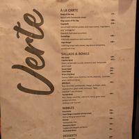 Menu page at Verte at  Verte in Stockholm