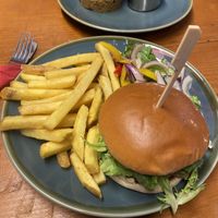 Beyond Meat burger (vegetarian haggis in background)  at Ski-ing Doo Restaurant in Aviemore