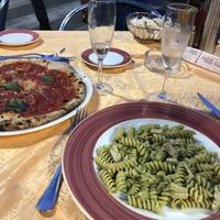 Pesto tofu pasta and pizza marinara at Fauno Bar in Sorrento