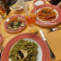Fussili al pesto e tofu, pennete frà diavola, grilled vegetables at Fauno Bar in Sorrento