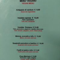 Vegan menu at Fauno Bar in Sorrento